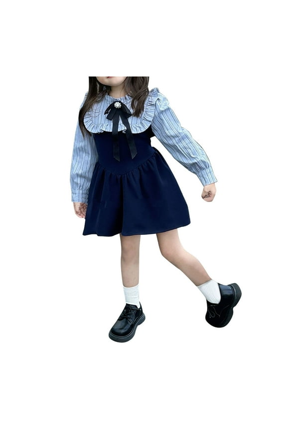 2-7 Years Toddler Girl Butterfly Sleeve Tee Button Down Overall Dress Summer Clothes Ruffle Kids Dresses Sport Causal Sundress School Uniforms