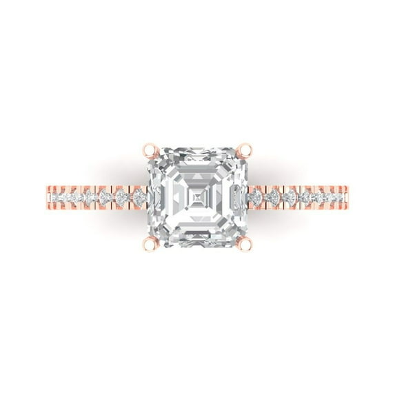 2.7 ct Asscher Cut Clear Crystal 18k Pink Rose Gold Engraving Statement Bridal Wedding Designer Ring Size 9