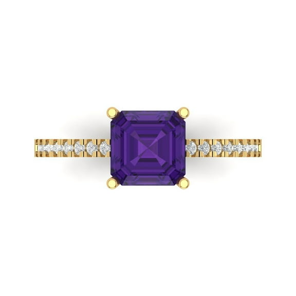 2.7 ct Asscher Cut Purple Natural Amethyst 14k Yellow Gold Engraving Statement Bridal Wedding Designer Ring Size 7.5
