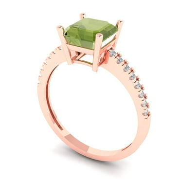 2.7 ct Brilliant Asscher Cut VVS1 Natural Peridot 14k Rose Solid Gold Solitaire with Accents Wedding Bridal Anniversary Engagement Ring size 8.5