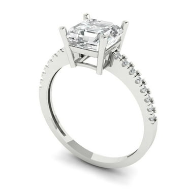 2.7 ct Brilliant Asscher Cut VVS1 White Sapphire 14k White Solid Gold Solitaire with Accents Wedding Bridal Anniversary Engagement Ring size 11