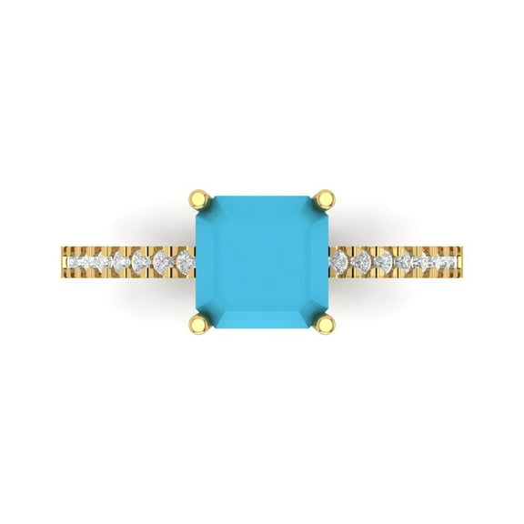 Solitaire with Accents Engagement Ring for Women - 2.7ct Simulated Turquoise in 14K Yellow Gold Promise Ring