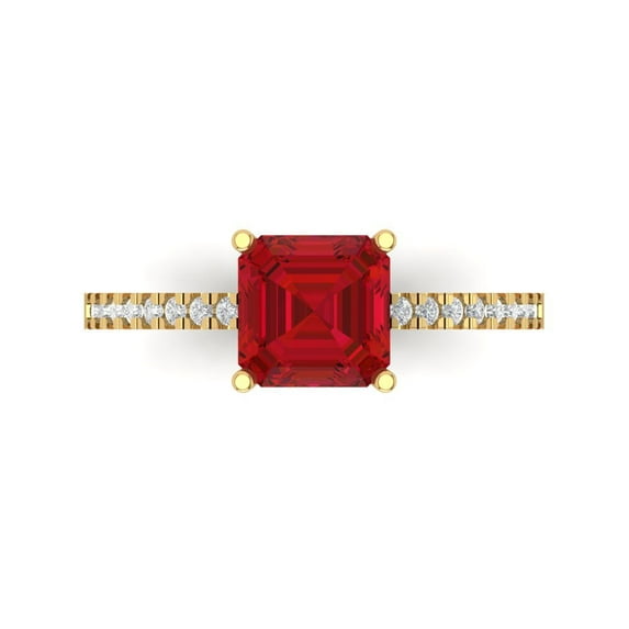 Solitaire with Accents Engagement Ring for Women - 2.7ct Simulated Pink Tourmaline in 14K Yellow Gold Promise Ring