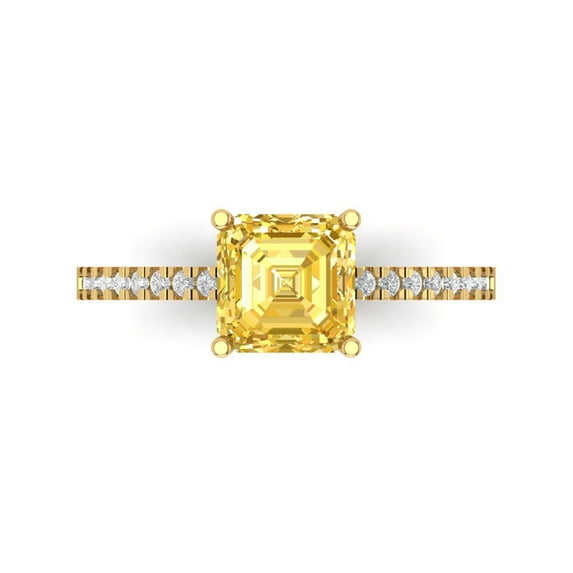 Solitaire with Accents Engagement Ring for Women - 2.7ct Simulated Yellow Diamond in 14K Yellow Gold Promise Ring