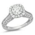 thumbnail image 1 of 2.7 ct Brilliant Round Cut Real Genuine Natural Diamond VS1-VS2 G-H 14K White Gold Halo Promise Wedding Statement Engagement Designer Ring W/ Crystal side stones size 7.5, 1 of 7