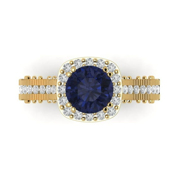 Halo Engagement Ring for Women - 2.37ct Simulated Blue Sapphire in 14K Yellow Gold Promise Ring
