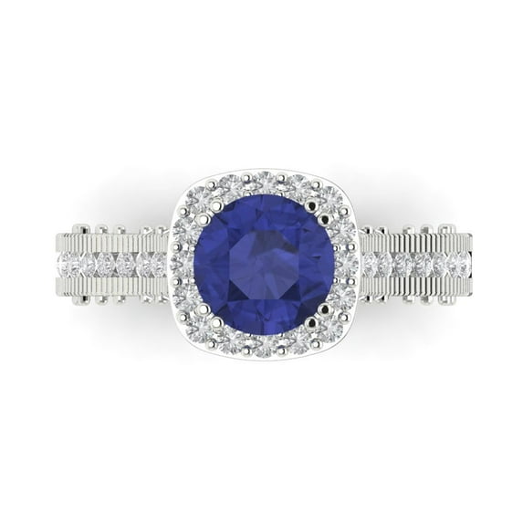 Halo Engagement Ring for Women - 2.37ct Simulated Tanzanite in 14K White Gold Promise Ring