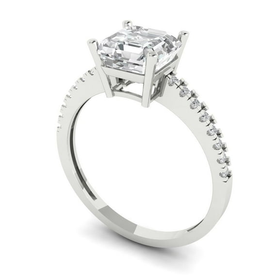 2.7 ct Cushion Cut Moissanite Solitaire with Accents Engagement Ring for Women in 18K White Gold