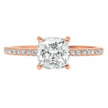 2.7 ct Cushion Cut Moissanite Solitaire with Simulated Diamond Accents 18K Rose Gold Womens Engagement Ring