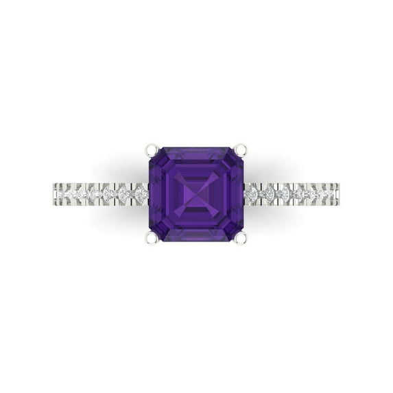 2.7 ct Cushion Cut Natural Amethyst Solitaire with Accents Engagement Ring for Women in 18K White Gold