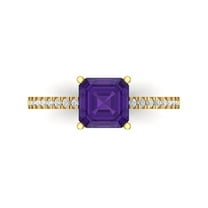 2.7 ctw Solitaire with Zirconia Diamond Accents Anniversary Ring for Women | Cushion Cut Natural Amethyst | Hyperallergenic Solid 18K Yellow Gold