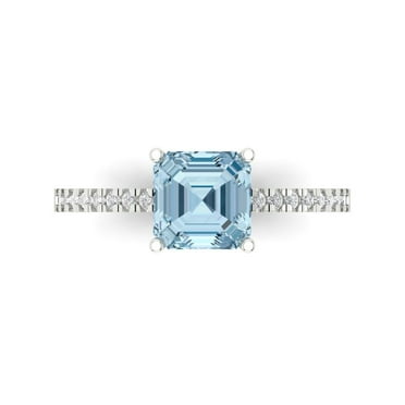 2.7 ct Cushion Cut Natural Aquamarine Solitaire with Accents Engagement Ring for Women in 18K White Gold