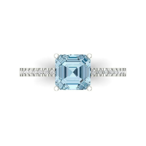 2.7 ct Cushion Cut Natural Aquamarine Solitaire with Accents Engagement Ring for Women in 18K White Gold