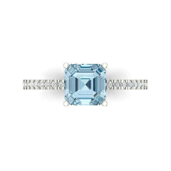 2.7 ct Cushion Cut Natural Aquamarine Solitaire with Accents Engagement Ring for Women in 18K White Gold