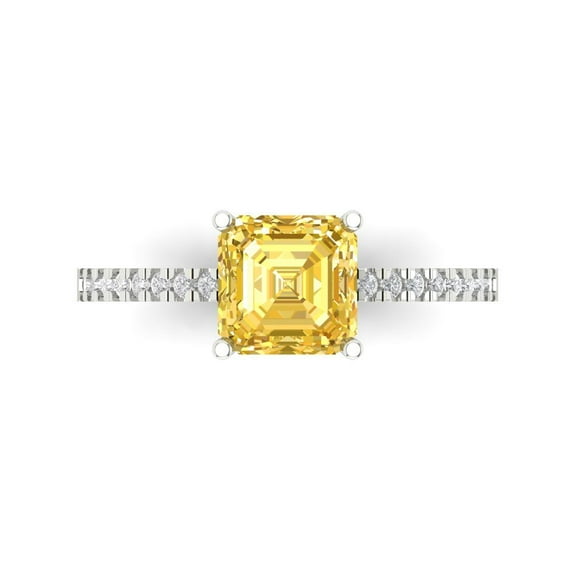 2.7 ct Cushion Cut Natural Citrine Solitaire with Accents Engagement Ring for Women in 14K White Gold