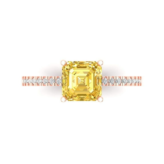 2.7 ct Cushion Cut Natural Citrine Solitaire with Simulated Diamond Accents 14K Rose Gold Womens Engagement Ring