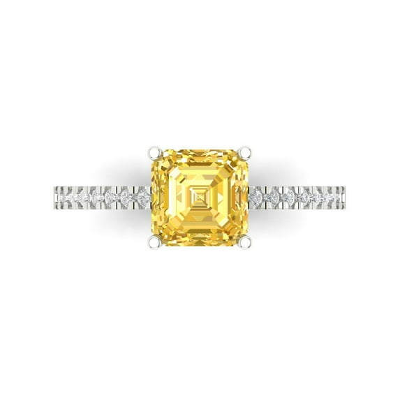 2.7 ct Cushion Cut Natural Citrine Solitaire with Simulated Diamond Accents 18K White Gold Womens Engagement Ring