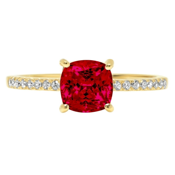 2.7 ct Cushion Cut Natural Garnet Solitaire with Simulated Diamond Accents 18K Yellow Gold Womens Engagement Ring