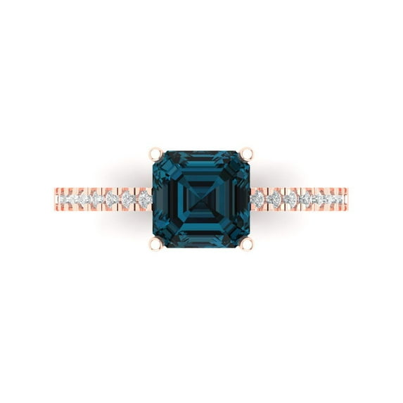 Clara Pucci 14K Rose Gold 2.7ct LondonBlueTopaz Solitaire with Accents Ring