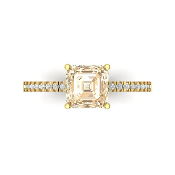 2.7 ct Cushion Cut Natural Morganite Solitaire with Simulated Diamond Accents 14K Yellow Gold Womens Engagement Ring