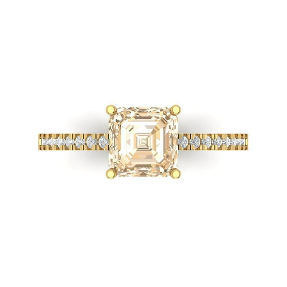 2.7 ct Cushion Cut Natural Morganite Solitaire with Simulated Diamond Accents 14K Yellow Gold Womens Engagement Ring