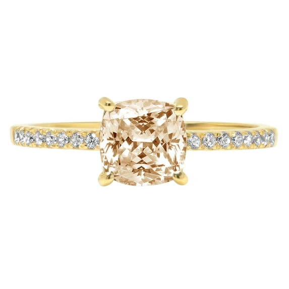 2.7 ct Cushion Cut Natural Morganite Solitaire with Simulated Diamond Accents 14K Yellow Gold Womens Engagement Ring