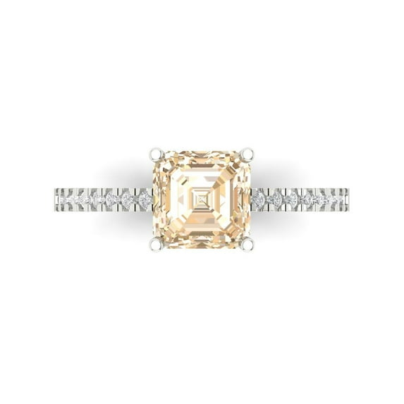2.7 ct Cushion Cut Natural Morganite Solitaire with Simulated Diamond Accents 18K White Gold Womens Engagement Ring