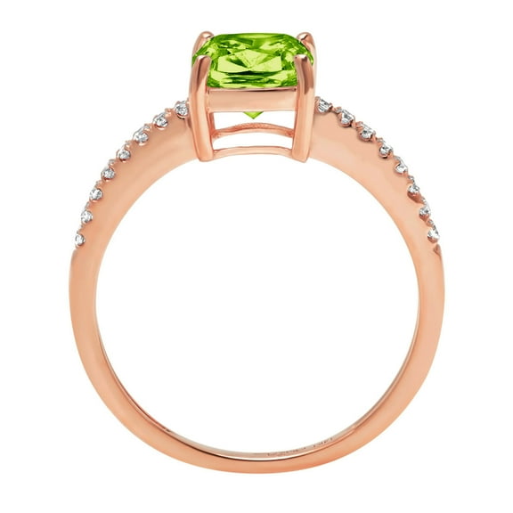 2.7 ct Cushion Cut Natural Peridot Solitaire with Accents Engagement Ring for Women in 18K Rose Gold