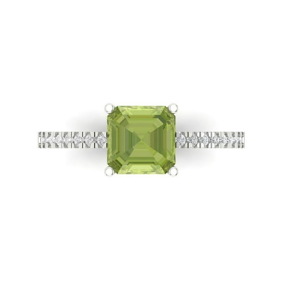2.7 ct Cushion Cut Natural Peridot Solitaire with Accents Engagement Ring for Women in 18K White Gold