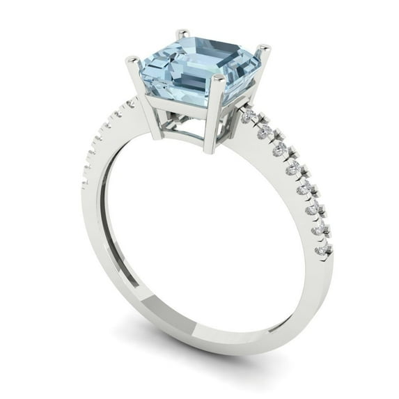 2.7 ct Cushion Cut Natural Sky Blue Topaz Solitaire with Accents Engagement Ring for Women in 14K White Gold