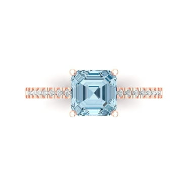 2.7 ct Cushion Cut Natural Sky Blue Topaz Solitaire with Accents Engagement Ring for Women in 18K Rose Gold