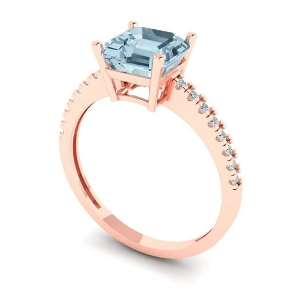 2.7 ct Cushion Cut Natural Swiss Blue Topaz Solitaire with Accents Engagement Ring for Women in 18K Rose Gold