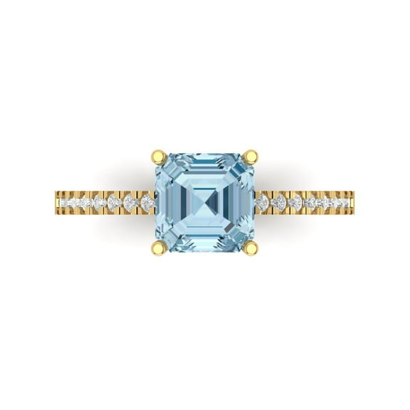 2.7 ct Cushion Cut Natural Swiss Blue Topaz Solitaire with Simulated Diamond Accents 14K Yellow Gold Womens Engagement Ring