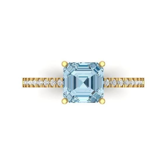 2.7 ct Cushion Cut Natural Swiss Blue Topaz Solitaire with Simulated Diamond Accents 18K Yellow Gold Womens Engagement Ring