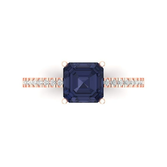 Clara Pucci 14K Rose Gold 2.7ct BlueSapphire Solitaire with Accents Ring
