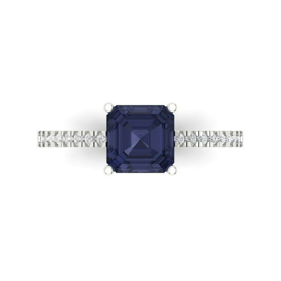 Clara Pucci 14K White Gold 2.7ct BlueSapphire Solitaire with Accents Ring