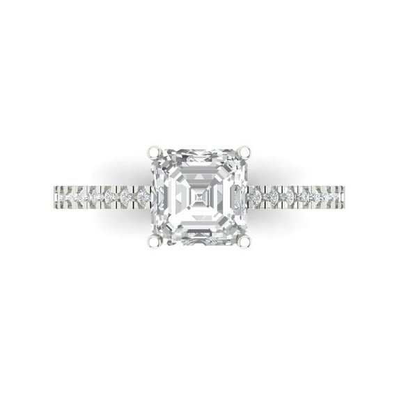 Clara Pucci 14K White Gold Solid Gold Clear Solitaire with Accents Anniversary Ring for Women - 2.7 cttw Cushion Cut