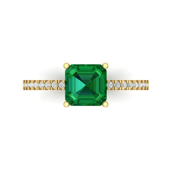 2.7 ctw Solitaire with Zirconia Diamond Accents Anniversary Ring for Women | Cushion Cut Simulated Emerald | Hyperallergenic Solid 18K Yellow Gold