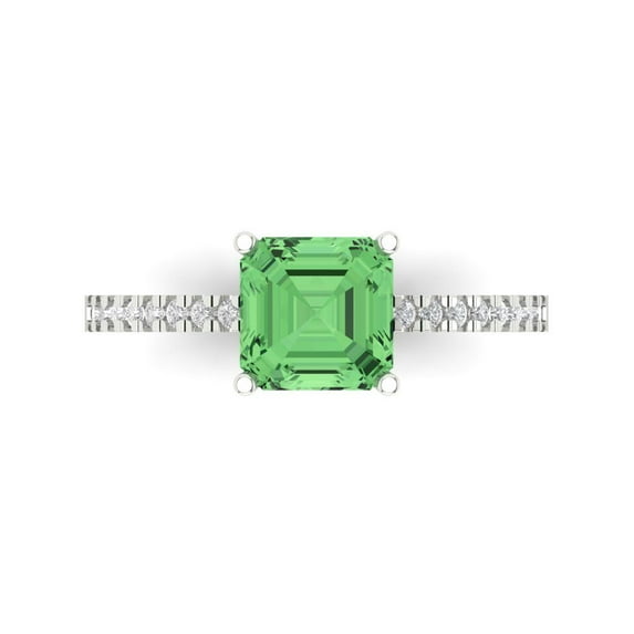 Clara Pucci 14K White Gold 2.7ct Green Solitaire with Accents Ring