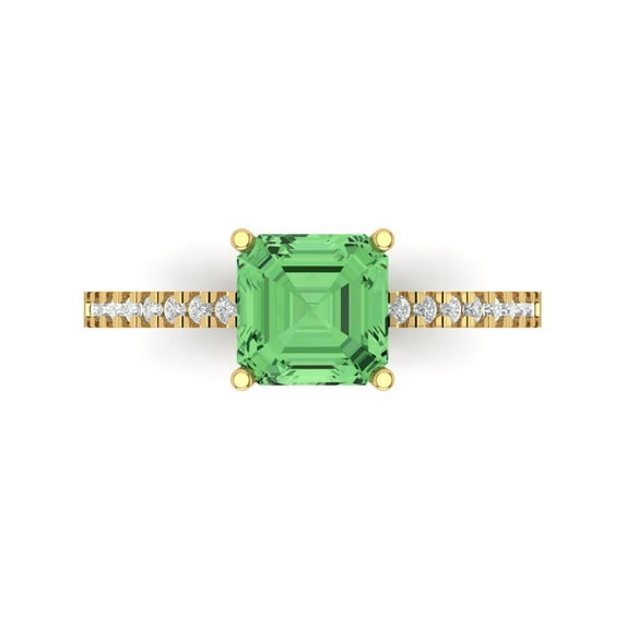 2.7 ct Cushion Cut Simulated Green Diamond Solitaire with Simulated Diamond Accents 18K Yellow Gold Womens Engagement Ring