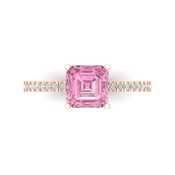 Clara Pucci 14K Rose Gold 2.7ct Pink Solitaire with Accents Ring for Women