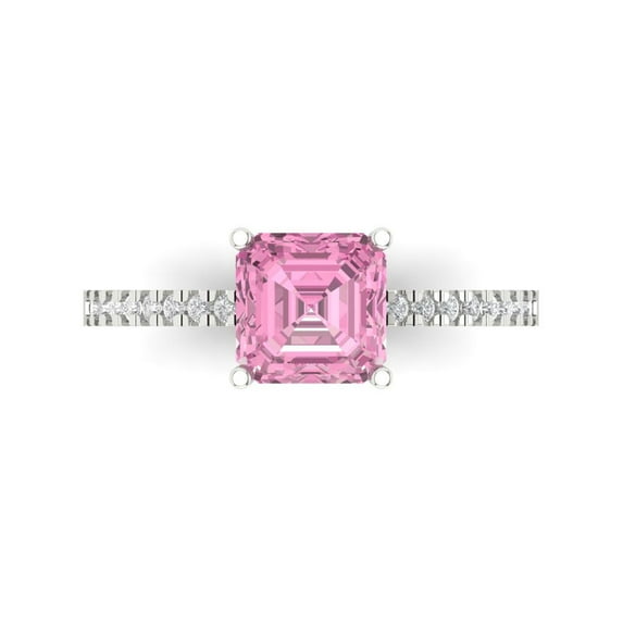 Clara Pucci 14K White Gold 2.7ct Pink Solitaire with Accents Ring for Women