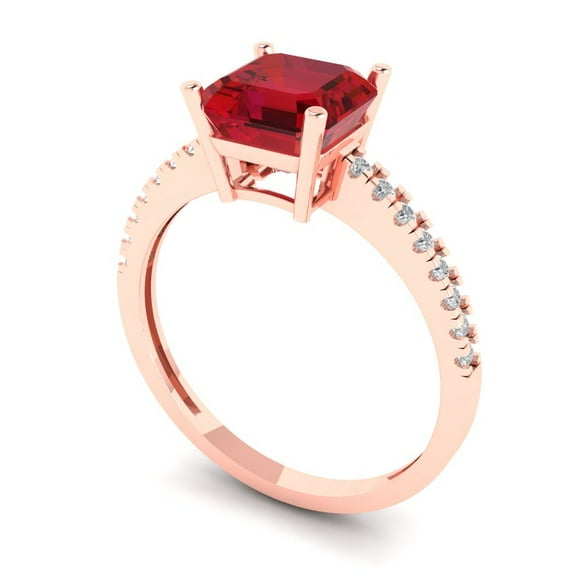2.7 ct Cushion Cut Simulated Pink Tourmaline Solitaire with Accents Engagement Ring for Women in 14K Rose Gold