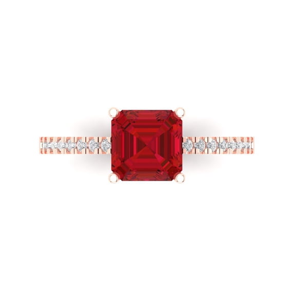 2.7 ct Cushion Cut Simulated Pink Tourmaline Solitaire with Simulated Diamond Accents 18K Rose Gold Womens Engagement Ring