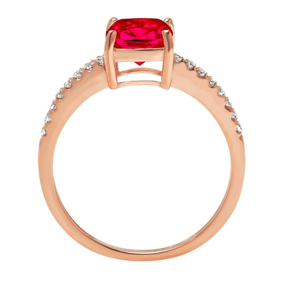 2.7 ct Cushion Cut Simulated Ruby Solitaire with Accents Engagement Ring for Women in 14K Rose Gold