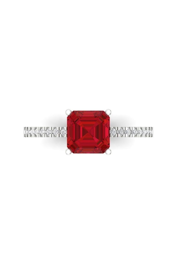 2.7 ct Cushion Cut Simulated Ruby Solitaire with Accents Engagement Ring for Women in 18K White Gold