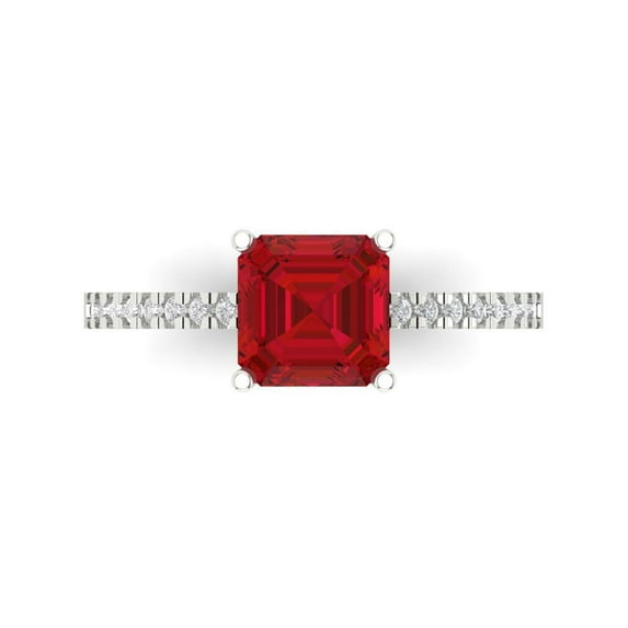 2.7 ctw Solitaire with Zirconia Diamond Accents Anniversary Ring for Women | Cushion Cut Simulated Ruby | Hyperallergenic Solid 14K White Gold