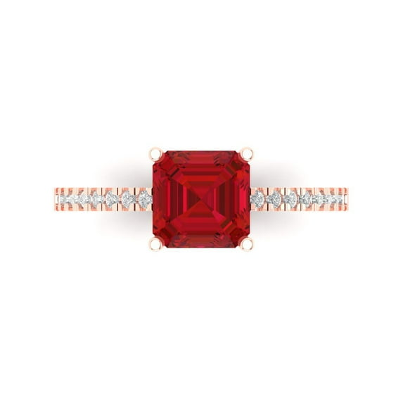 2.7 ctw Solitaire with Zirconia Diamond Accents Anniversary Ring for Women | Cushion Cut Simulated Ruby | Hyperallergenic Solid 18K Rose Gold