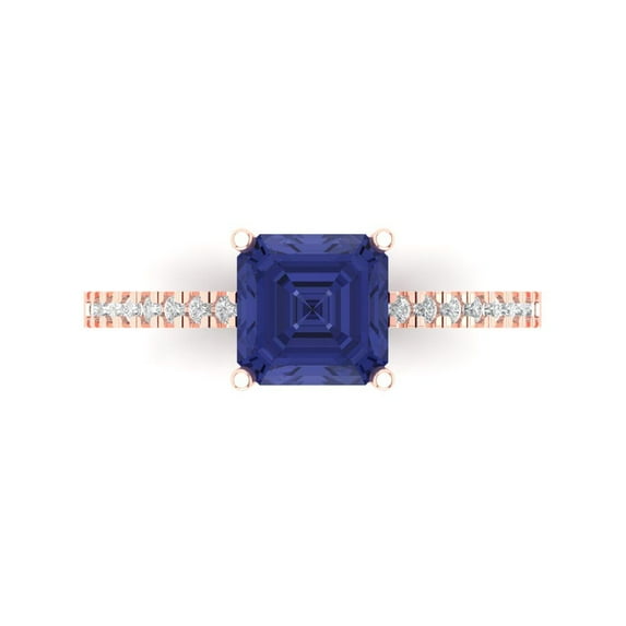 2.7 ctw Solitaire with Zirconia Diamond Accents Anniversary Ring for Women | Cushion Cut Simulated Tanzanite | Hyperallergenic Solid 18K Rose Gold