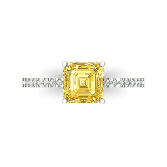 2.7 ct Cushion Cut Simulated Yellow Diamond Solitaire with Accents Engagement Ring for Women in 18K White Gold